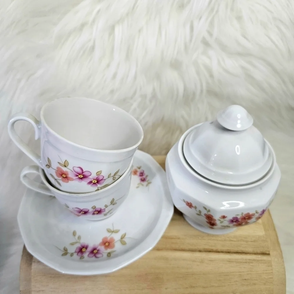 Winterling Schwarzenbach Bavaria Porcelain Cup, Saucer And Sugar Container